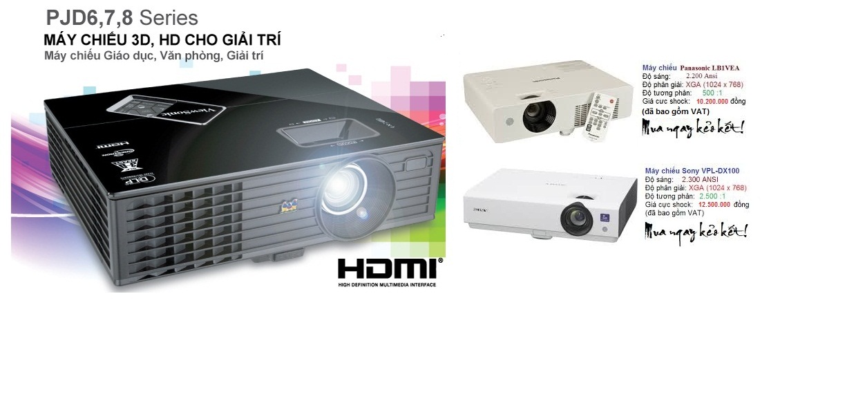 Máy chiếu 3D, HD dòng PJD6, 7, 8 Series cho giải trí
